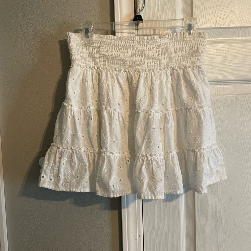 American Eagle Outfitters Cream Eyelet Mini Skirt